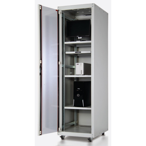 Шкаф телекоммуникационный напольный Estap ECOline, IP20, 32U, 1567х600х600 (ВхШхГ), дверь: стекло, задняя дверь: металл, разборный, цвет: светло-серый, (ECO32U66GF1R1)