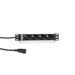 Блок силовых розеток Hyperline, горизонтальный, Shuko х 4, вход IEC 320 C14, шнур 2,5 м, 1U, 236х44х44 (ШхГхВ), 10А, 10, стальной