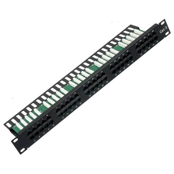 Коммутационная патч-панель телефонная AMP, 19, 1HU, 50х RJ45, (для проводников 1,28 мм.) цвет: чёрный,