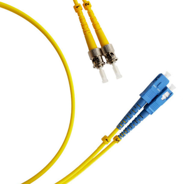 Коммутационный шнур оптический Hyperline, Duplex ST/SC (UPC), OS2 9/125, LSZH, 2м, d 2мм, синий хвостовик, цвет: жёлтый
