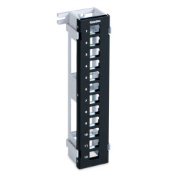 Коммутационная патч-панель наборная Hyperline, настенная, 2HU, 12xkeystone, кат. 5е, неэкр., с подставкой, цвет: чёрный, (PPWBL-12)