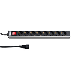Блок силовых розеток Hyperline, горизонтальный, Shuko х 8, вход IEC 320 C14, шнур 2,5 м, 1U, 482,6х44,4х44 (ШхГхВ), 16А, выключатель