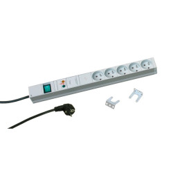 Блок силовых розеток Zpas, горизонтальный, CEE 7/5 х 5, вход Schuko, шнур 3 м, 1U, 482,6х44,4х44 (ШхГхВ), 16А, выключатель+фильтр+защита от напряжения, светло-серый