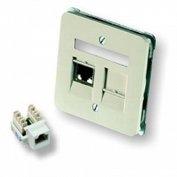 Лицевая панель розеточная AMP, 2х универсальный, 45x45, 45x45, плоская, шторки, цвет: белый