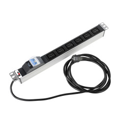 Блок силовых розеток Rem Rem-16, горизонтальный, IEC 60320 С19 х 6, вход Schuko, шнур 3 м, 1U, 484х45х45 (ШхГхВ), 16А, автомат