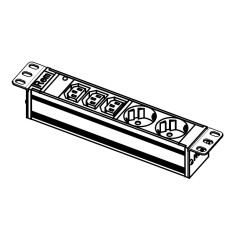 Блок силовых розеток Rem Rem-10, горизонтальный, Shuko, IEC 60320 C13 х 5, вход IEC 320 C14, 1U, 256х45х45 (ШхГхВ), 10А, 10, индикатор, чёрный, без шнура
