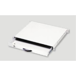 Полка Eurolan, неперфорированная, выдвижной ящик, 1U, 483х400х44 (ШхГхВ), нагрузка до 25 кг, для шкафов и стоек Eurolan, крепеж и напрявл., цвет: серый