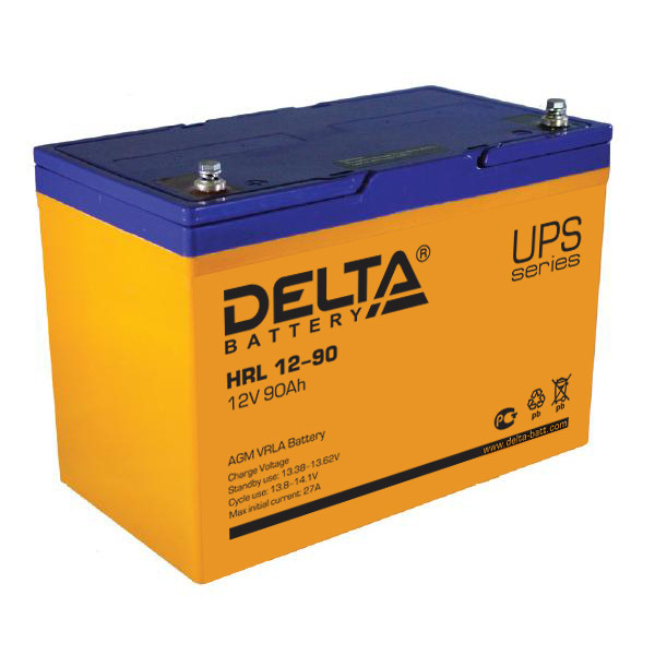 Аккумулятор для ИБП Delta Battery HRL, 169х306х215 (ШхГхВ), необслуживаемый электролитный, цвет: жёлтый, (HRL 12-90)