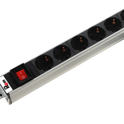 Блок силовых розеток Rem Rem-10, горизонтальный, Shuko х 2, вход IEC 320 C14, 1U, 484х45х45 (ШхГхВ), 10А, 10, выключатель, серый, без шнура