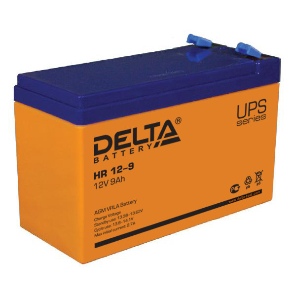 Аккумулятор для ИБП Delta Battery HR, 65х151х100 (ШхГхВ), необслуживаемый электролитный, цвет: жёлтый, (HR 12-9)