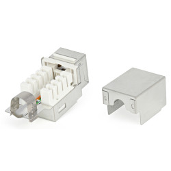 Модуль универсальный Hyperline, keystone, 1хRJ45, 90°, кат. 5e, экр., 1 шт, цвет: белый, заделка инструментом тип 110 и для плинтов (lsa)