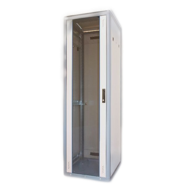 Шкаф телекоммуникационный напольный Eurolan Racknet, 47U, 2243х600х800 (ВхШхГ), дверь: стекло с перфорацией по бокам, задняя дверь: металл, цвет: серый, (60F-47-68-08GY)
