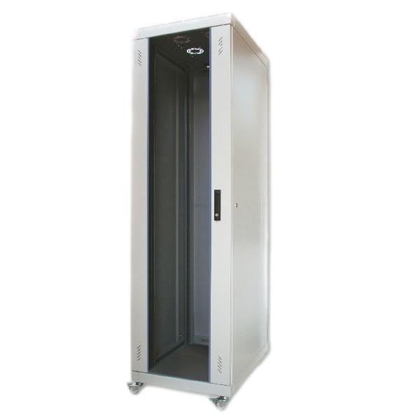 Шкаф телекоммуникационный напольный Eurolan Racklan, 42U, 2020х600х1000 (ВхШхГ), дверь: стекло с перфорацией по бокам, задняя дверь: металл, цвет: серый, (60F-42-6A-38GY)