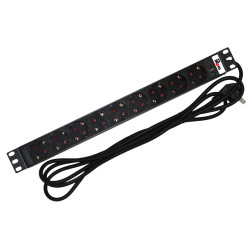 Блок силовых розеток Rem Rem-16, горизонтальный, Shuko х 9, вход Schuko, шнур 1,8 м, 1U, 484х45х45 (ШхГхВ), 16А, индикатор, чёрный