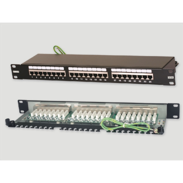 Коммутационная патч-панель Eurolan, 19, 1HU, 24xRJ45, кат. 5е, универсальная, экр., цвет: чёрный, (27B-F5-24BL)