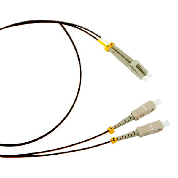 Коммутационный шнур оптический Hyperline, Duplex LC/SC, OM2 50/125, LSZH, 3м, d 2мм, серый хвостовик, цвет: чёрный