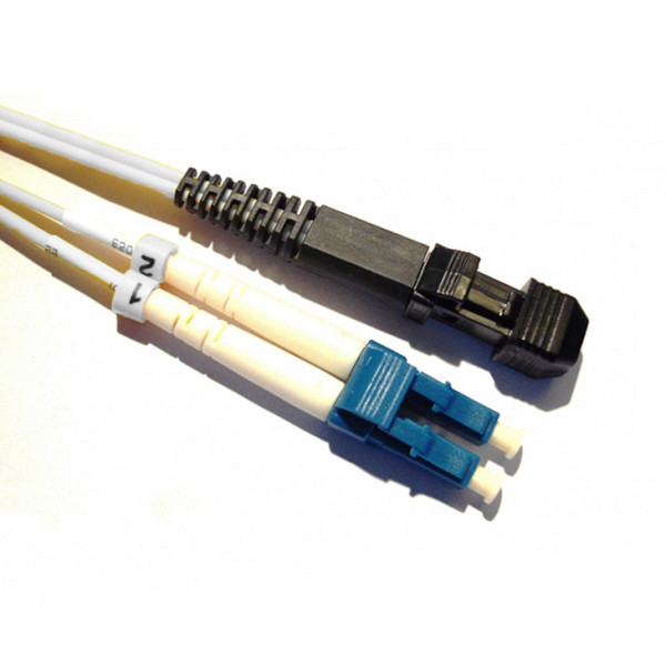 Коммутационный шнур оптический Hyperline, Duplex LC/MTRJ (UPC), G657 9/125, LSZH, 1м, d 2мм, синий хвостовик, цвет: белый
