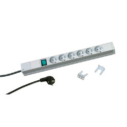 Блок силовых розеток Zpas, горизонтальный, CEE 7/5 х 6, вход Schuko, шнур 3 м, 1U, 431х44,4х44 (ШхГхВ), 16А, 19, выключатель, светло-серый