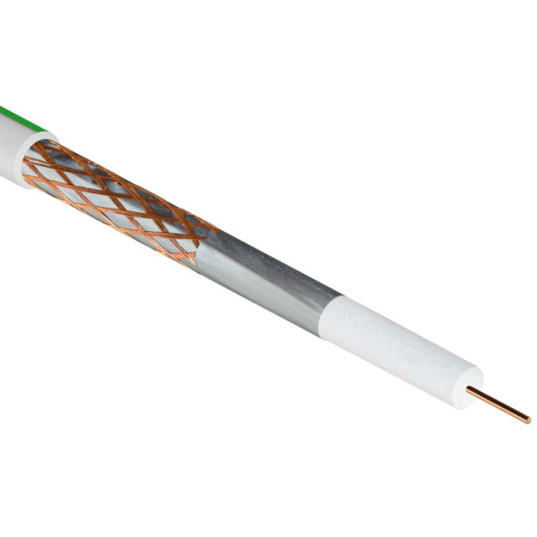 Кабель коаксиальный Rexant SAT703B, PVC, однослойный экран +75%, 75 Ом, бухта, 100 м, цвет: белый, d 1,02