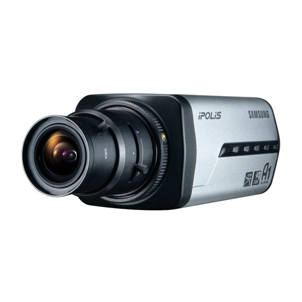 Сетевая IP видеокамера Samsung, корпусная, помещение, х16, матрица 1/3, ИК-фильтр, цв:0,12 лк, ч/б:0,05 лк, цвет: серый, (SNB-3002P)