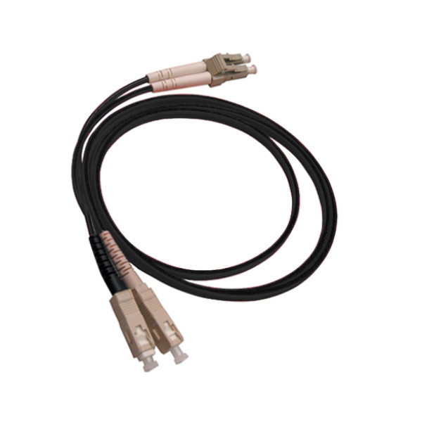 Коммутационный шнур оптический Hyperline, Duplex LC/SC, OM1 62,5/125, LSZH, 2м, d 2мм, серый хвостовик, цвет: чёрный