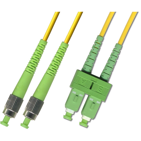 Коммутационный шнур оптический Hyperline, Duplex SC/FC (APC), OS2 9/125, LSZH, 3м, d 2мм, зеленый хвостовик, цвет: жёлтый