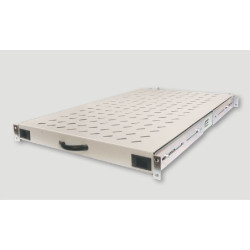 Полка Eurolan, перфорированная, выдвижная, 1,5U, 483х720х50 (ШхГхВ), нагрузка до 65 кг, для шкафов глубиной 1000мм, крепеж, цвет: серый