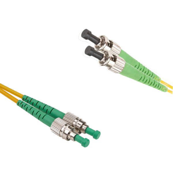 Коммутационный шнур оптический Hyperline, Duplex ST/FC (APC), OS2 9/125, LSZH, 5м, d 2мм, зеленый хвостовик, цвет: жёлтый