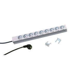 Блок силовых розеток Zpas, горизонтальный, CEE 7/5 х 9, вход Schuko, шнур 3 м, 1U, 482,6х44,4х44 (ШхГхВ), 16А, светло-серый