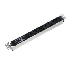 Блок силовых розеток Rem Rem-10, горизонтальный, IEC 60320 C13 х 9, вход IEC 320 C14, 1U, 484х45х45 (ШхГхВ), 10А, фильтр защиты+индикатор, серый, без шнура