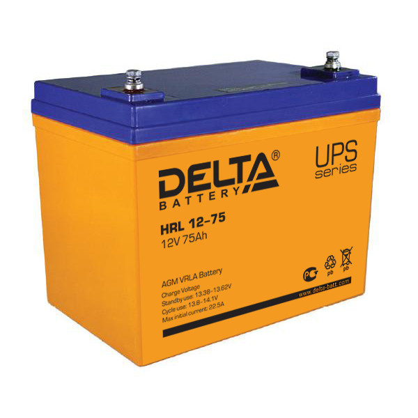 Аккумулятор для ИБП Delta Battery HRL, 166х258х215 (ШхГхВ), необслуживаемый электролитный, цвет: жёлтый, (HRL 12-75)