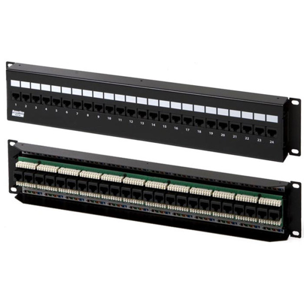 Коммутационная патч-панель Hyperline, настенная, 2HU, 24xRJ45, кат. 5е, неэкр., цвет: чёрный, (PPW-24-8P8C-C5e-FR)