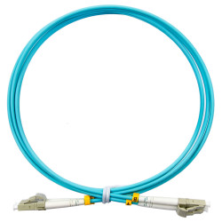 Коммутационный шнур оптический Hyperline, Duplex LC/LC, OM3 50/125, LSZH, 5м, d 2мм, бежевый хвостовик, цвет: голубой