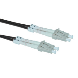 Коммутационный шнур оптический Hyperline, Duplex LC/LC, OM1 62,5/125, LSZH, 1м, d 2мм, серый хвостовик, цвет: чёрный