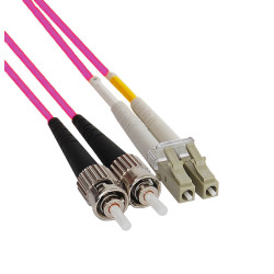 Коммутационный шнур оптический Hyperline, Duplex LC/ST, OM4 50/125, LSZH, 1м, d 2мм, чёрный хвостовик, цвет: фиолетовый