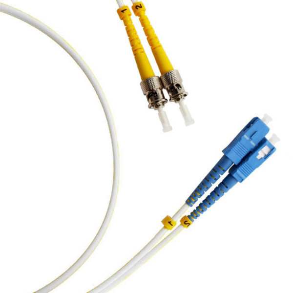 Коммутационный шнур оптический Hyperline, Duplex ST/SC (UPC), G657 9/125, LSZH, 3м, d 2мм, синий хвостовик, цвет: белый