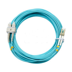 Коммутационный шнур оптический Hyperline, Duplex LC/SC, OM3 50/125, LSZH, 10м, d 2мм, серый хвостовик, цвет: голубой