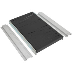 Полка Zpas, перфорированная, выдвижная, 1U, 392х700 (ШхГ), нагрузка до 140 кг, для шкафов и стоек, с телескопич. направляющими, цвет: чёрный