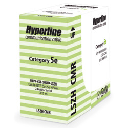 Кабель витая пара Hyperline, U/UTP, 4 пар., кат. 5е, 100МГц, d 5,2 мм , AWG24, LSZH, 305м, бухта, цвет: оранжевый
