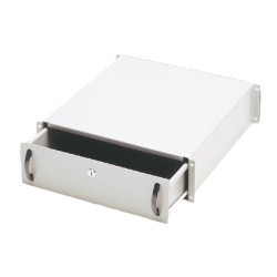 Полка Eurolan, неперфорированная, выдвижной ящик, 2U, 483х400х88 (ШхГхВ), нагрузка до 25 кг, для шкафов и стоек Eurolan, крепеж и напрявл., цвет: серый