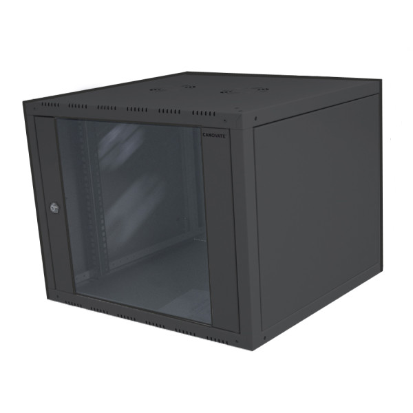 Шкаф телекоммуникационный настенный Canovate WSF, 19, 24U, 1133х600х450 (ВхШхГ), дверь: стекло, разборный, цвет: чёрный, (неснимаемые боковые панели)