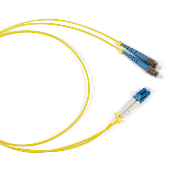 Коммутационный шнур оптический Hyperline, Duplex FC/LC (UPC), OS2 9/125, LSZH, 1м, d 2мм, синий хвостовик, цвет: жёлтый