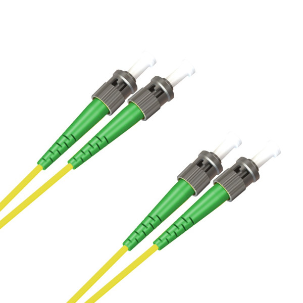 Коммутационный шнур оптический Hyperline, Duplex ST/ST (APC), OS2 9/125, LSZH, 1м, d 2мм, зеленый хвостовик, цвет: жёлтый