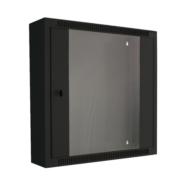 Шкаф телекоммуникационный настенный Canovate Slim Line, 19, 12U, 599х600х150 (ВхШхГ), дверь: стекло, разборный, цвет: чёрный