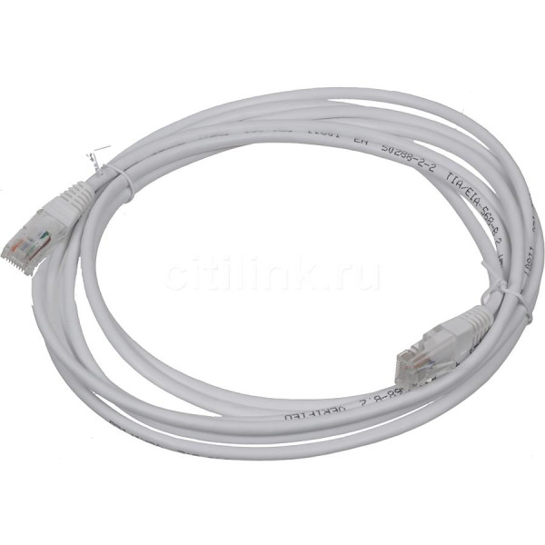 Шнур коммутационный TWT, неэкранированный, RJ45/RJ45, кат. 5е, PVC, 3м, серый