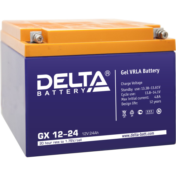 Аккумулятор для ИБП Delta Battery GX, 175х166х125 (ШхГхВ), необслуживаемый электролитный, цвет: синий, (GX 12-24)