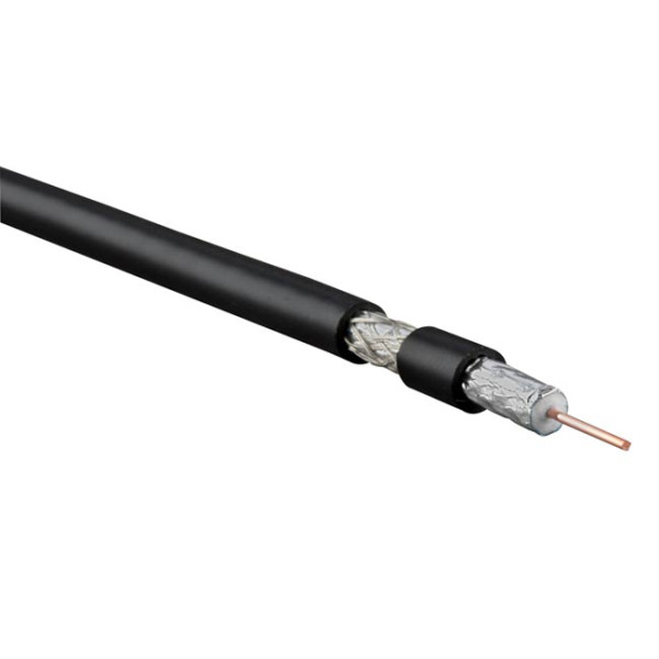 Кабель коаксиальный Hyperline RG6, PVC, двухслойный экран (100% + 50%), 75 +/-3 Ом, бухта, 100 м, цвет: чёрный, d 1,02