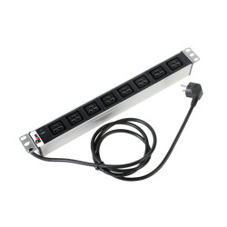 Блок силовых розеток Rem Rem-16, горизонтальный, IEC 60320 С19 х 8, вход Schuko, шнур 3 м, 1U, 484х45х45 (ШхГхВ), 16А, индикатор