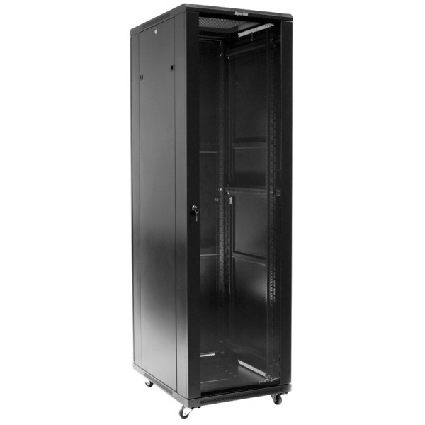 Шкаф телекоммуникационный напольный Hyperline, 42U, 2055х600х600 (ВхШхГ), дверь: стекло, задняя дверь: металл, цвет: чёрный, (TTC-4266-GS-RAL9004)