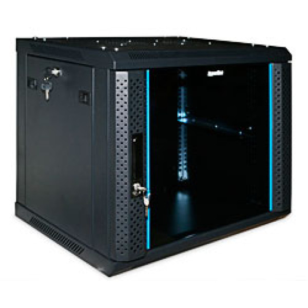 Шкаф телекоммуникационный настенный Hyperline TWFS-FC, 19, 15U, 775х600х450 (ВхШхГ), дверь: стекло с перфорацией по бокам, разборный, цвет: чёрный